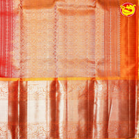 Red and Yellow Checked Traditional Long Border Kanjivaram Pure Soft Silk Saree - Thenianantham