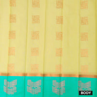 Light Yellow With Turquoise Border Silk Cotton Saree