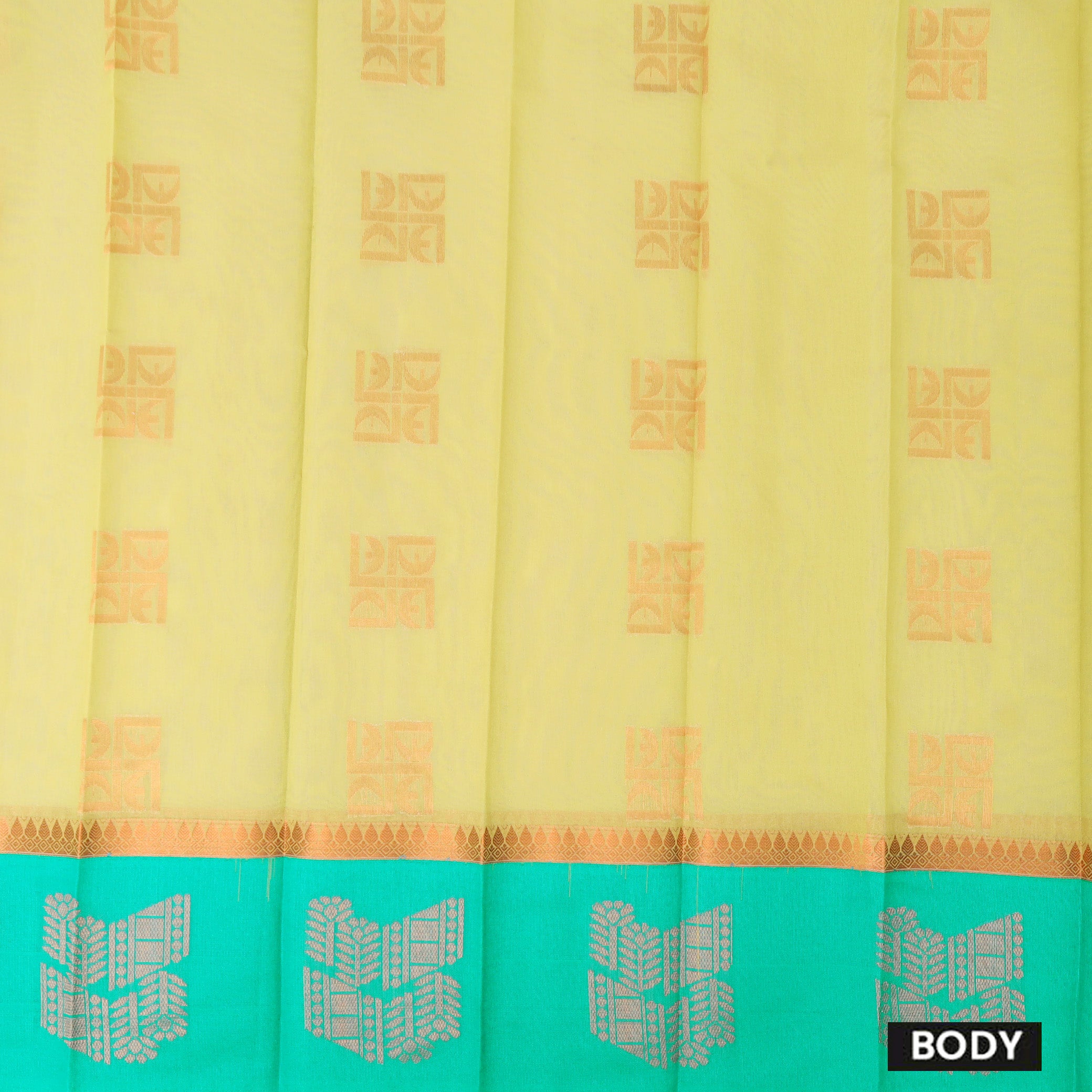 Light Yellow With Turquoise Border Silk Cotton Saree