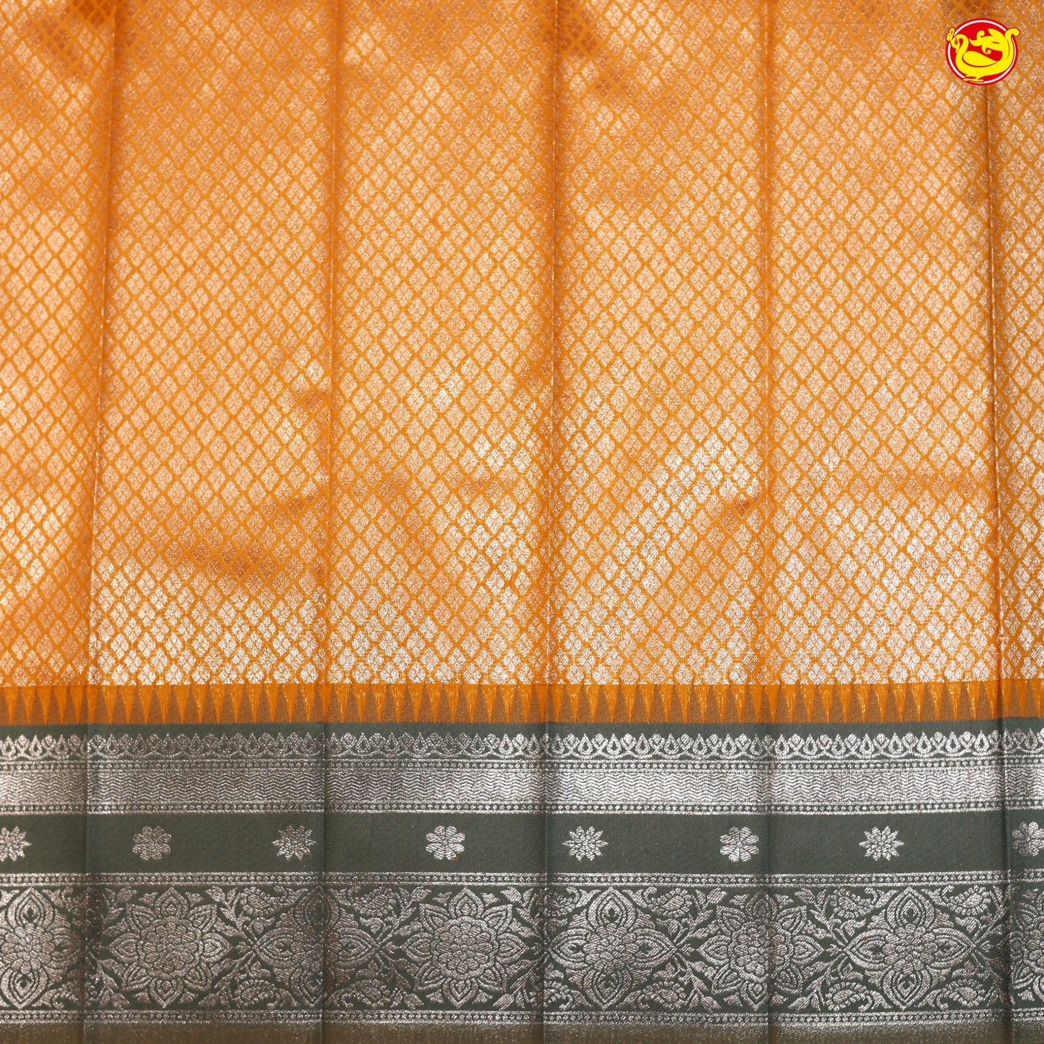 Mango Yellow with Grey Kubera Pattu Saree - Thenianantham