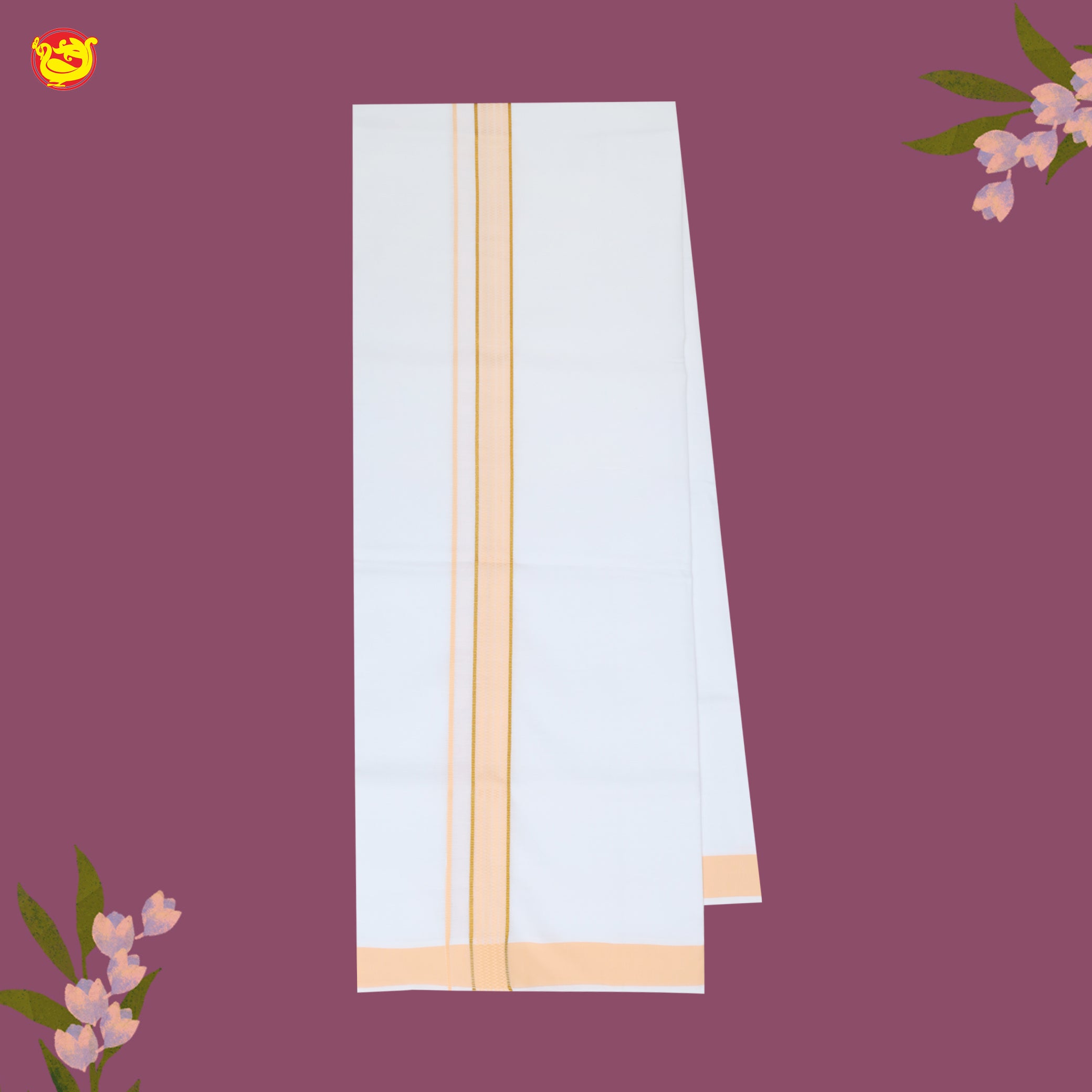 White with Pale Orange Fancy Border Single Layer Cotton Men’s Dhoti