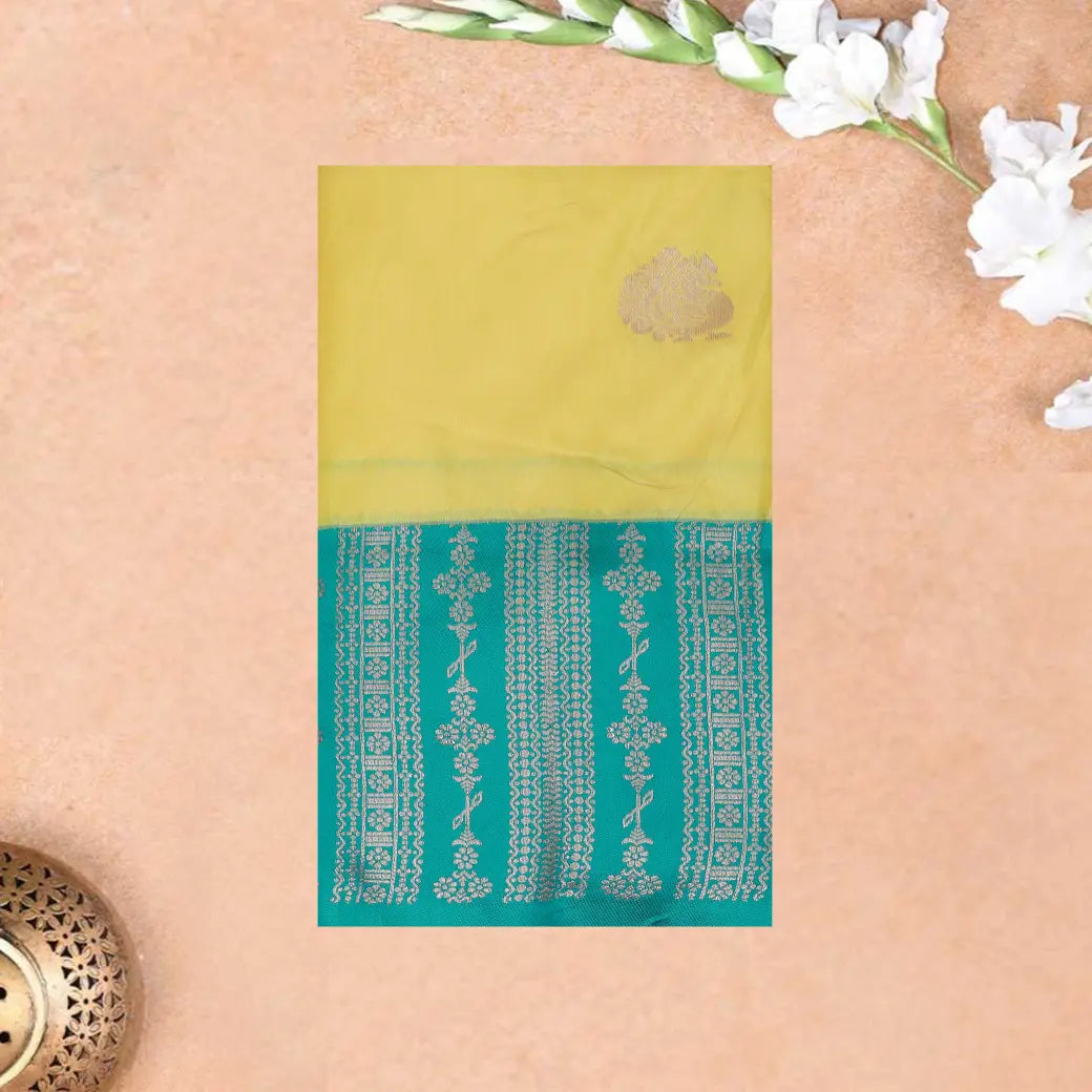 Yellow  with Green  Soft Silk Saree