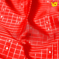 Red and Yellow Checked Traditional Long Border Kanjivaram Pure Soft Silk Saree - Thenianantham