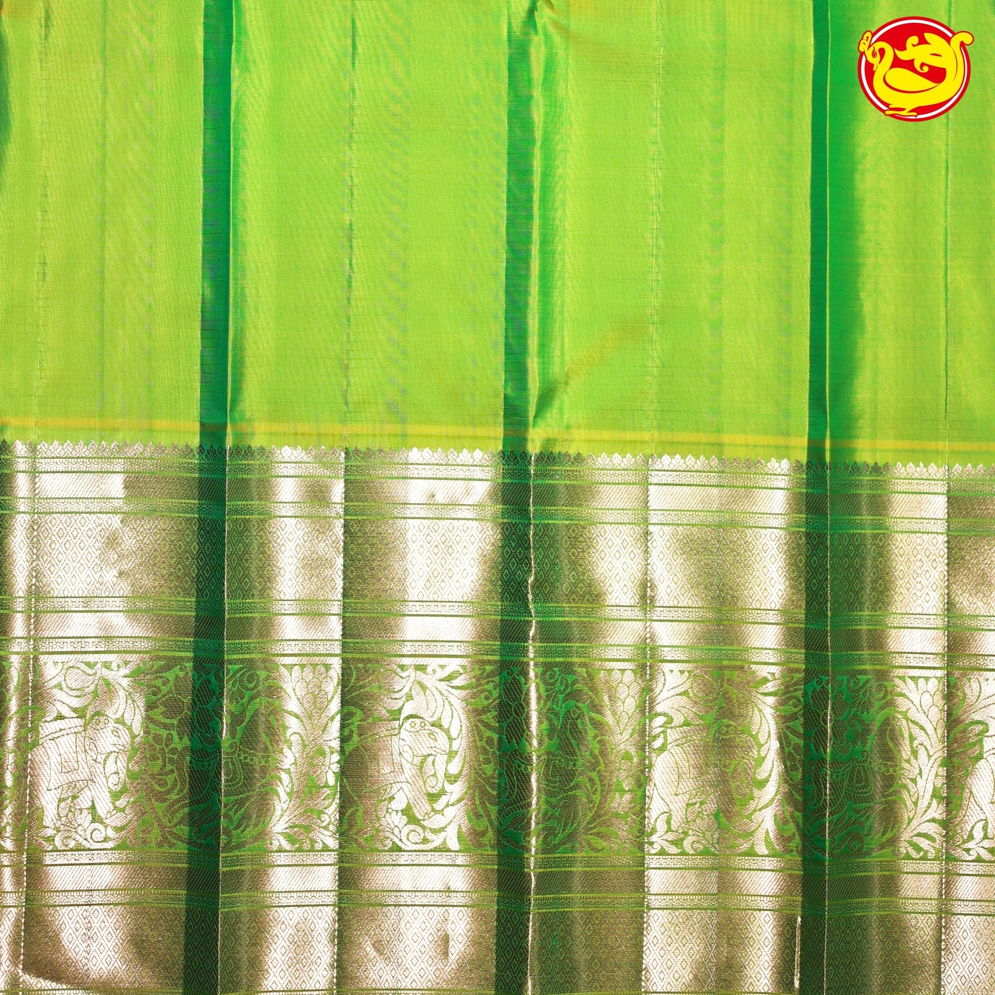 Rama Blue and Green Checked Traditional Long Border Kanjivaram Pure Soft Silk Saree - Thenianantham