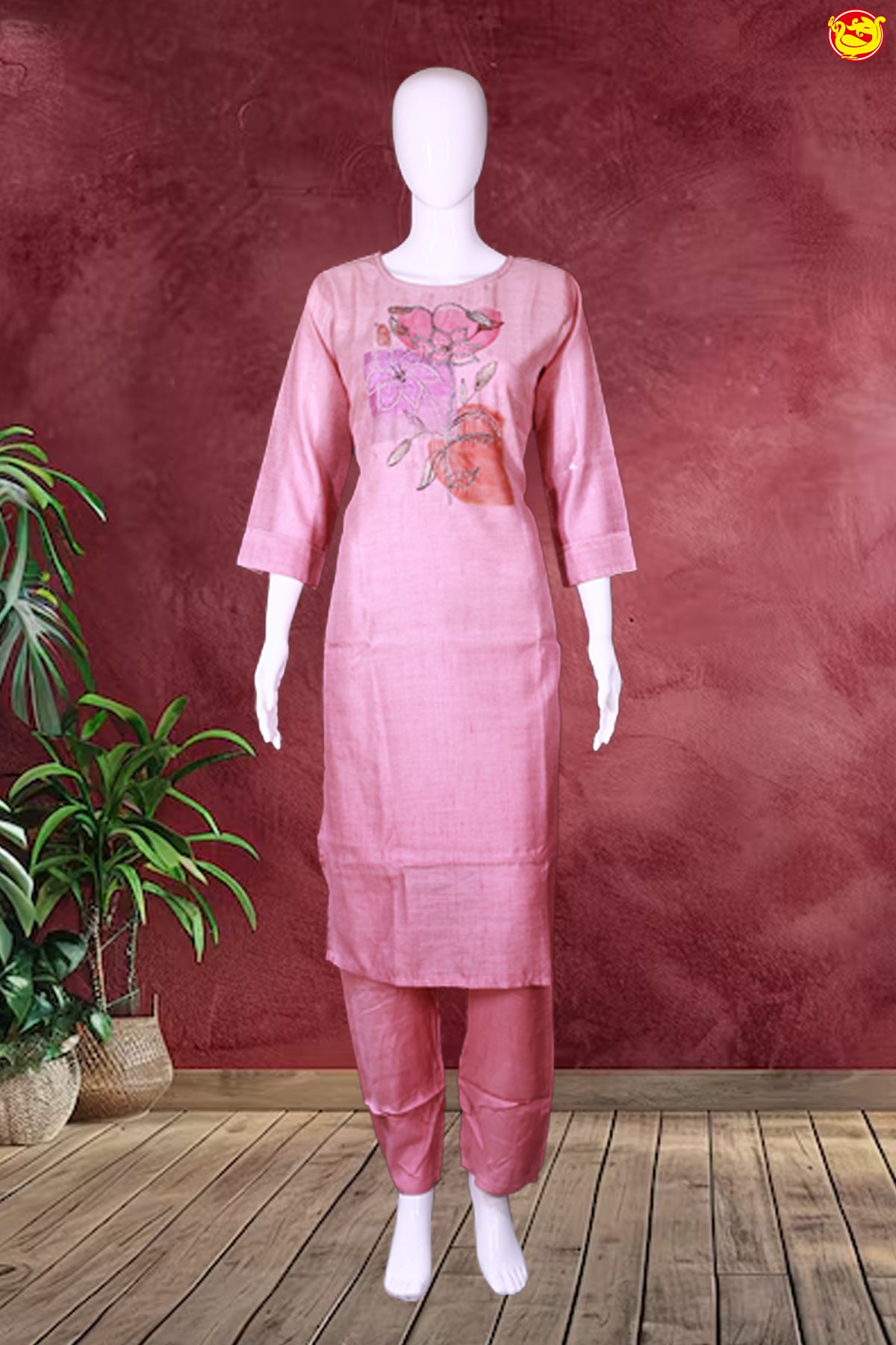 Pink Floral Ladies Branded Readymade Chudi Set