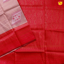 Pastel Peach Silver Zari Red Border Kubera Silk Saree - Thenianantham