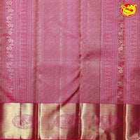 Rose Milk Jacquard Gold zari Floral Border Pure Kanjivaram Subhalaya Wedding Silk Saree - Thenianantham