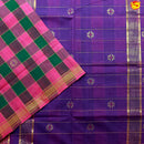 Pink with Green Checked Gold Zari Border Lavender Floral Pallu Venkatagiri Pure Cotton without Blouse - Thenianantham