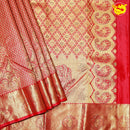 Light Red Rhombus Buttas Gold Zari Stone Border Pure Kanjivaram Subhalaya Wedding Silk Saree - Thenianantham