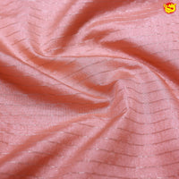 Peach Horizontal Strips Motifs Silver Zari Floral Border Raw Silk Saree with Double Blouse - Thenianantham