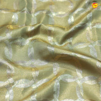 Pastel Green Kattam Motifs Silver Zari Floral Long Border Pure Kanjivaram Wedding Silk S - Thenianantham