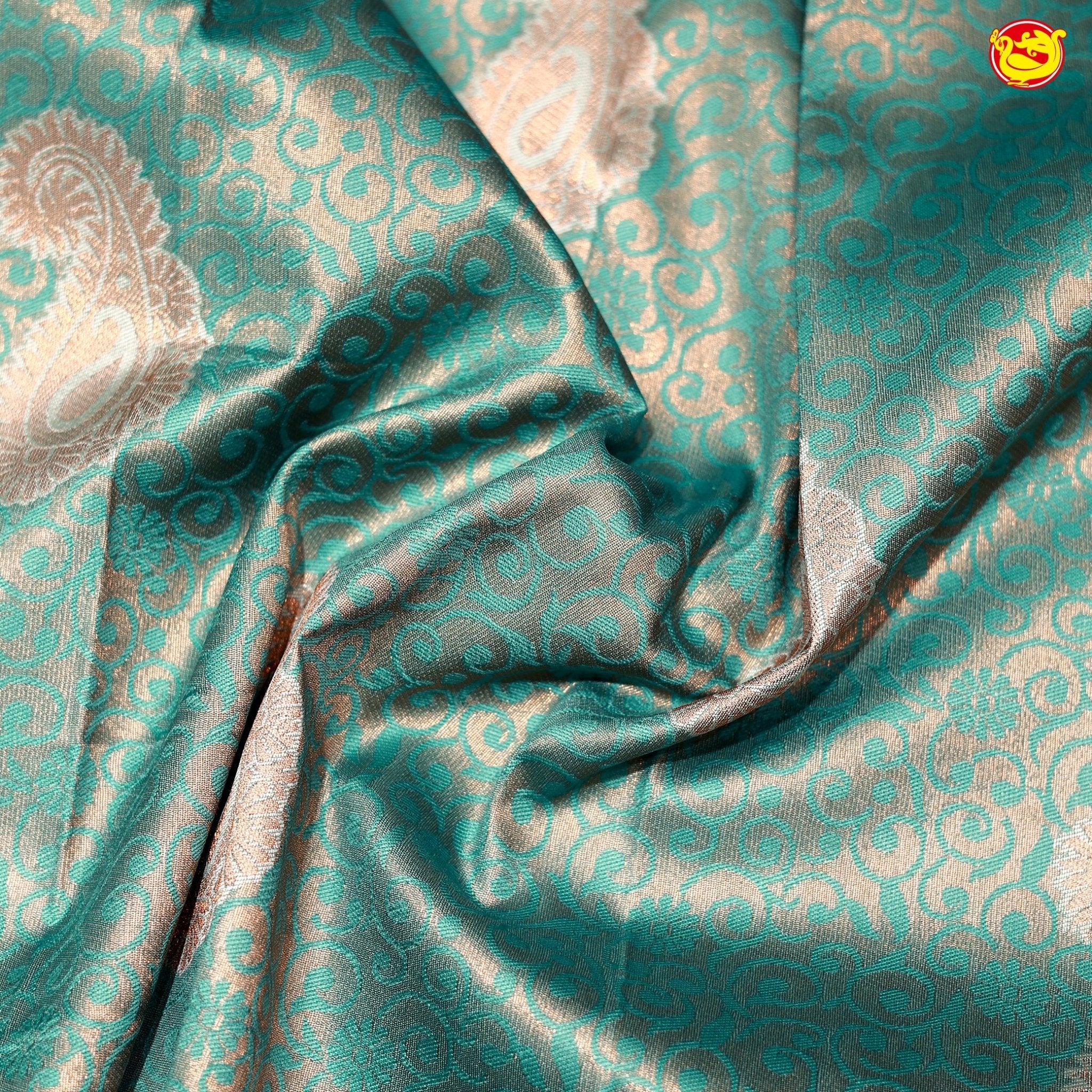 Green with Light Orange Mango Motifs Kubera Pattu Silk Saree - Thenianantham