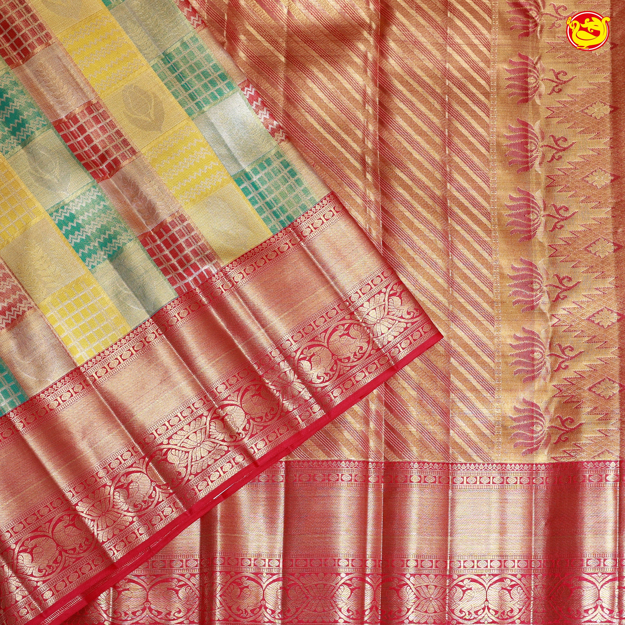 Colorfull Checked Traditional Tissue Wedding Silk Saree