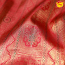 Crimson Red Jacquard Gold Zari Floral Design Long Border Pure Kanjivaram Subhalaya Wedding Silk Saree - Thenianantham