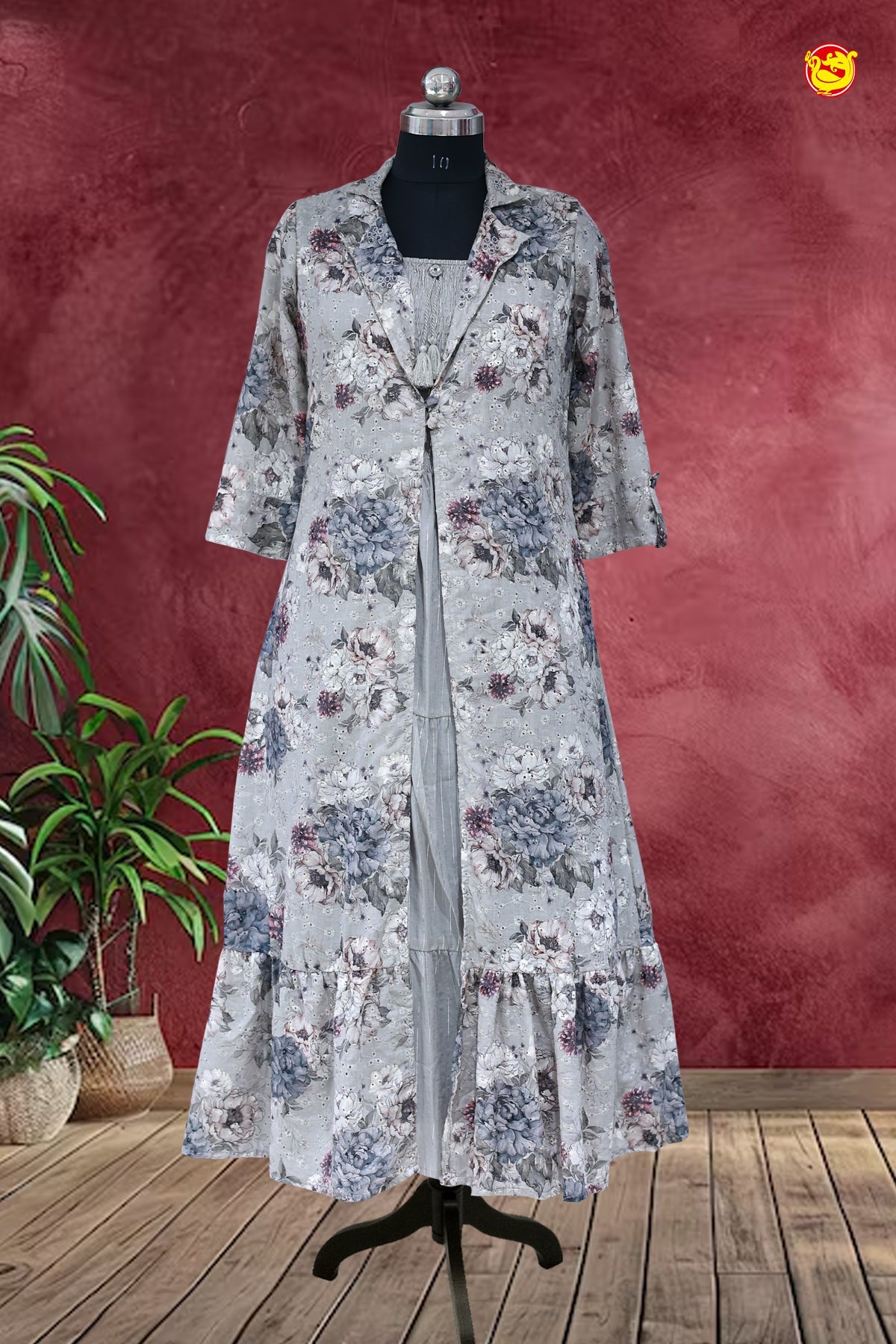 Grey colorful Floral Branded Readymade Maxi Top