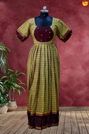 Olive Green with Brown Ladies Branded Readymade Chettinad Cotton Pleated Gown