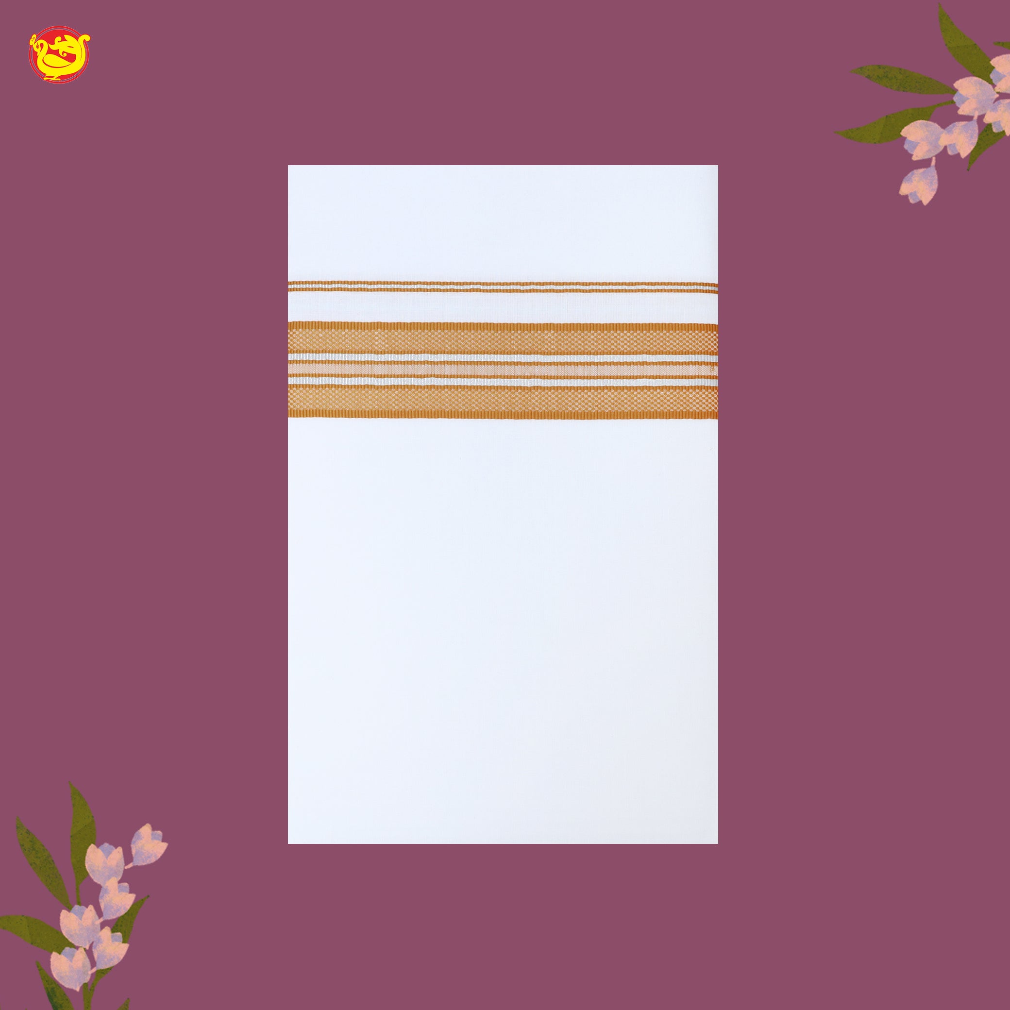 White with Honey Fancy Border Single Layer Cotton Men’s Dhoti