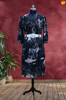 Classic Black Abstract Ink Blot Pattern Floral with Hip Belt Ladies Branded Readymade Maxi Top