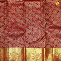 Red Jacquard Gold Zari Floral Motifs Border Kanjivaram Wedding Silk Saree