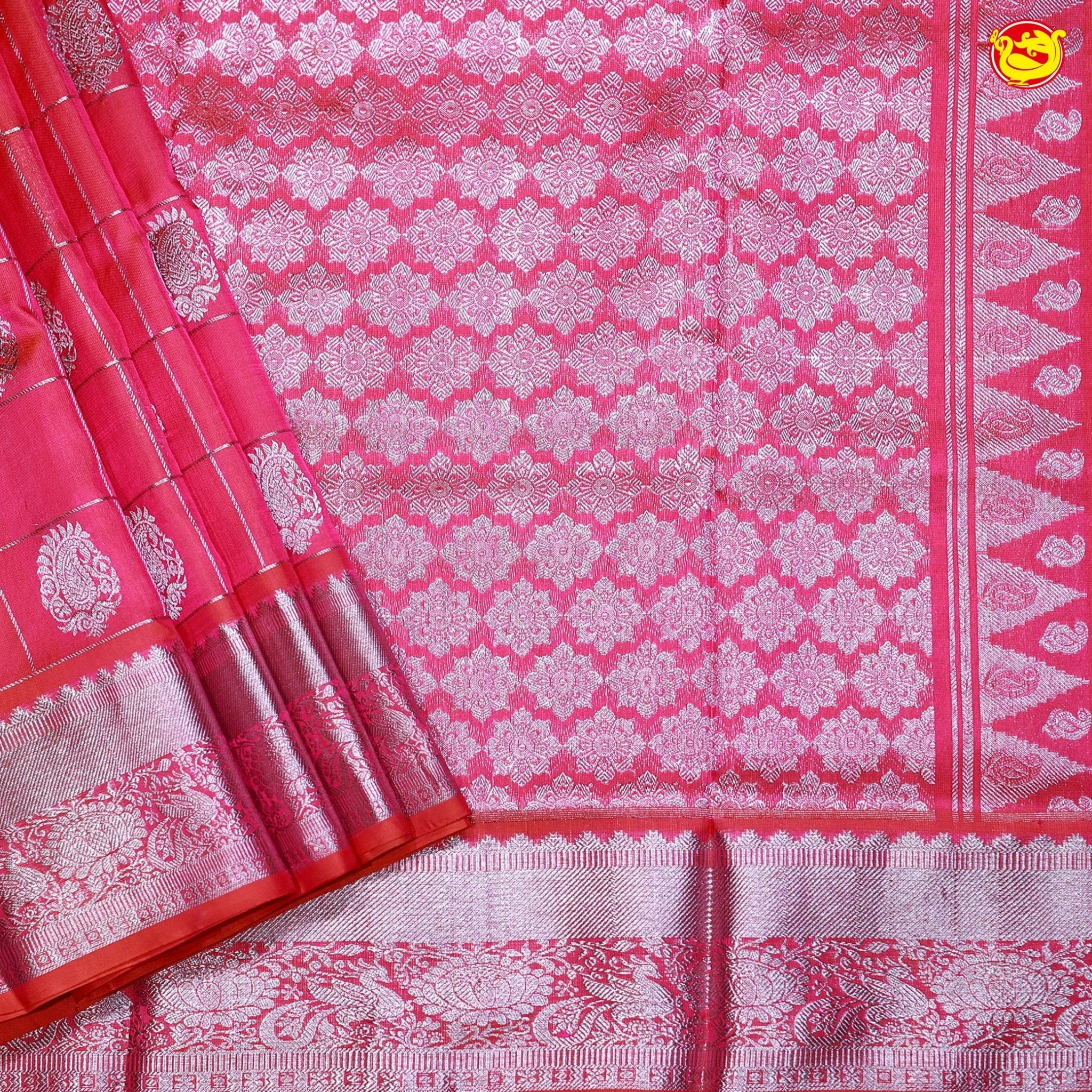 Rani Pink Checked in Traditional Buttas Venkatagiri Silk Saree