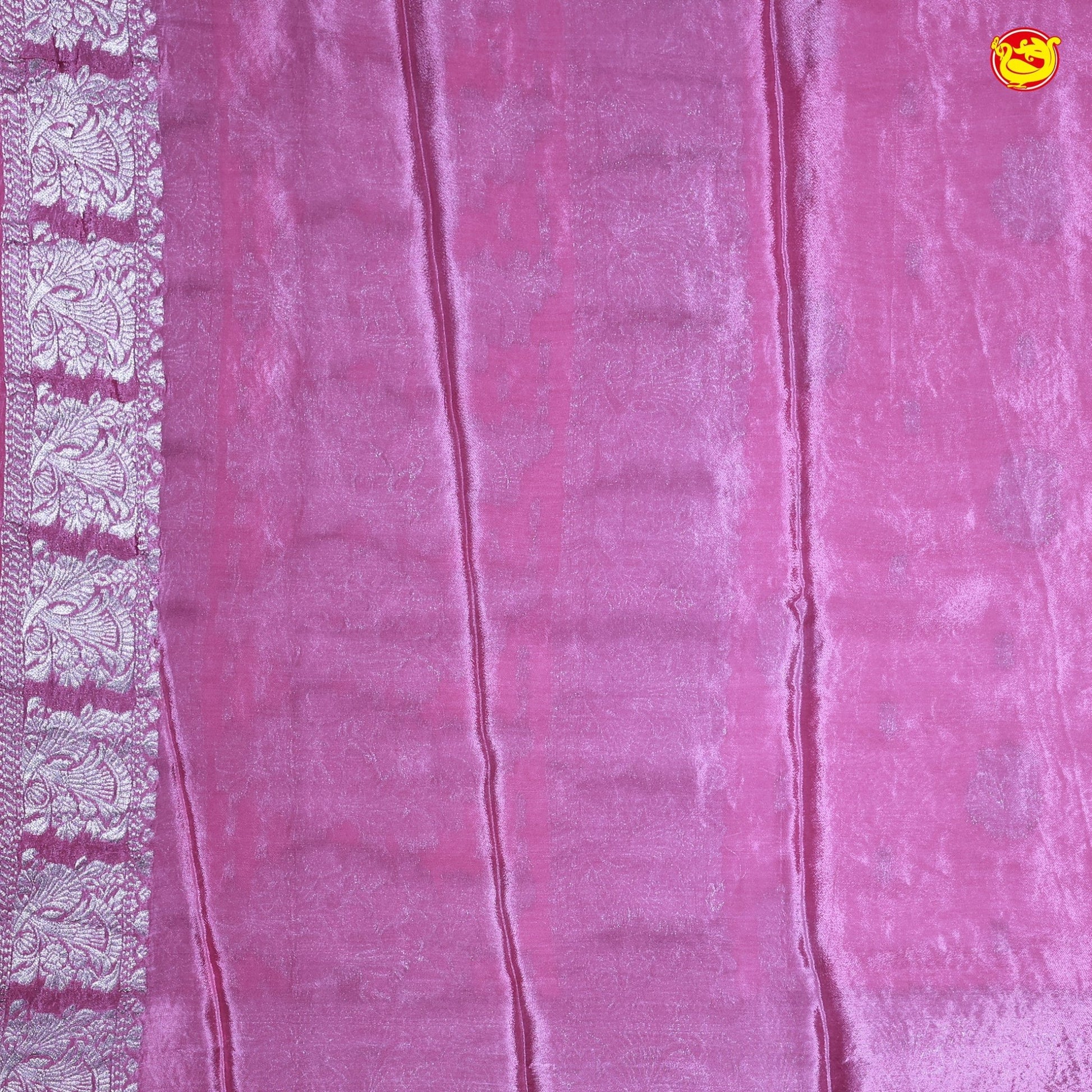 Party Pink Buttas Motifs Silver Zari Rich Pallu with Floral Border Georgette Saree - Thenianantham