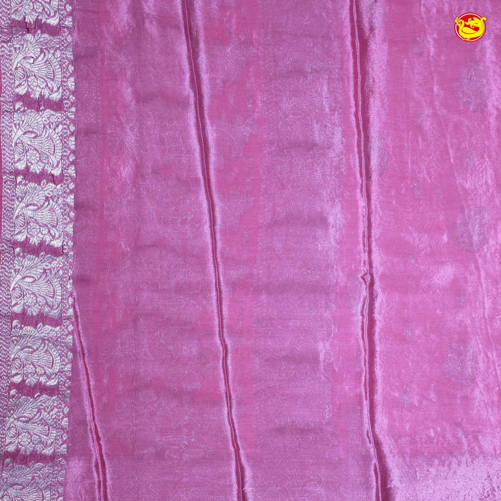 Party Pink Buttas Motifs Silver Zari Rich Pallu with Floral Border Georgette Saree - Thenianantham