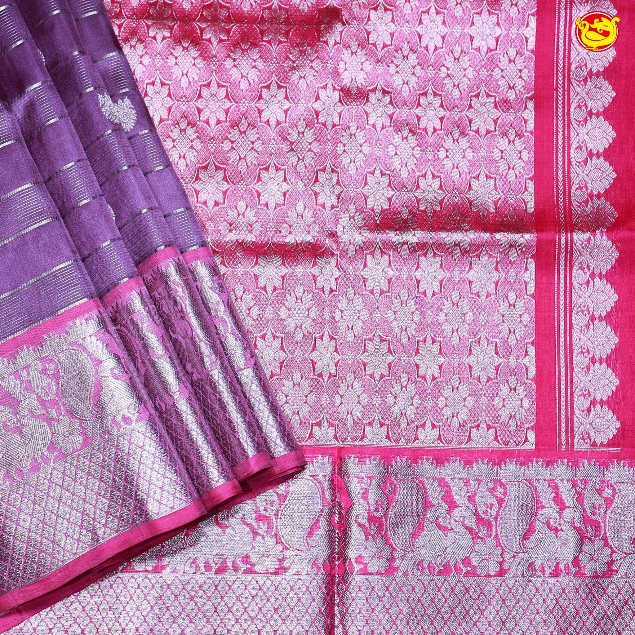 Orchid Violet with Pink Traditional Buttas Venkatagiri Silk Saree