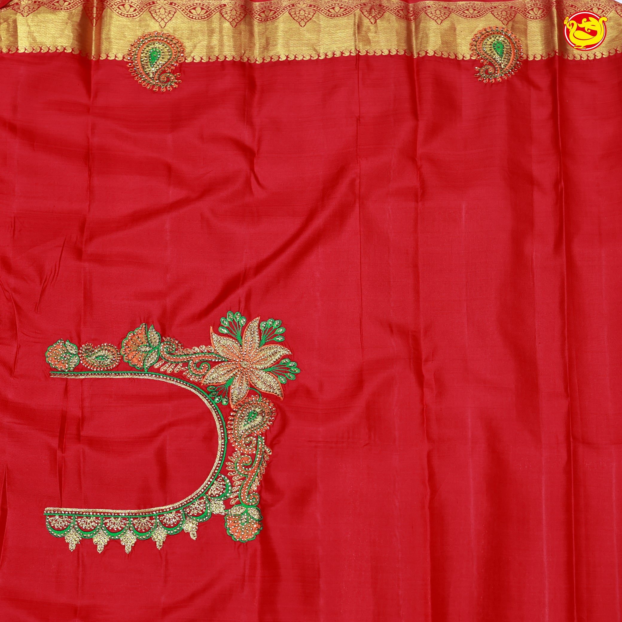 Red with Golden Stone work Gold Zari Wedding Silk Saree