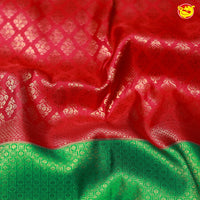 Red with Green Buttas Gold Zari Floral Border Wedding Silk Saree - Thenianantham