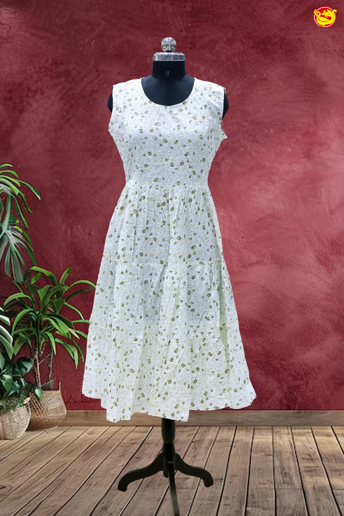 Creamy White Beautiful Floral Ladies Branded Readymade Cotton Maxi Top with coat