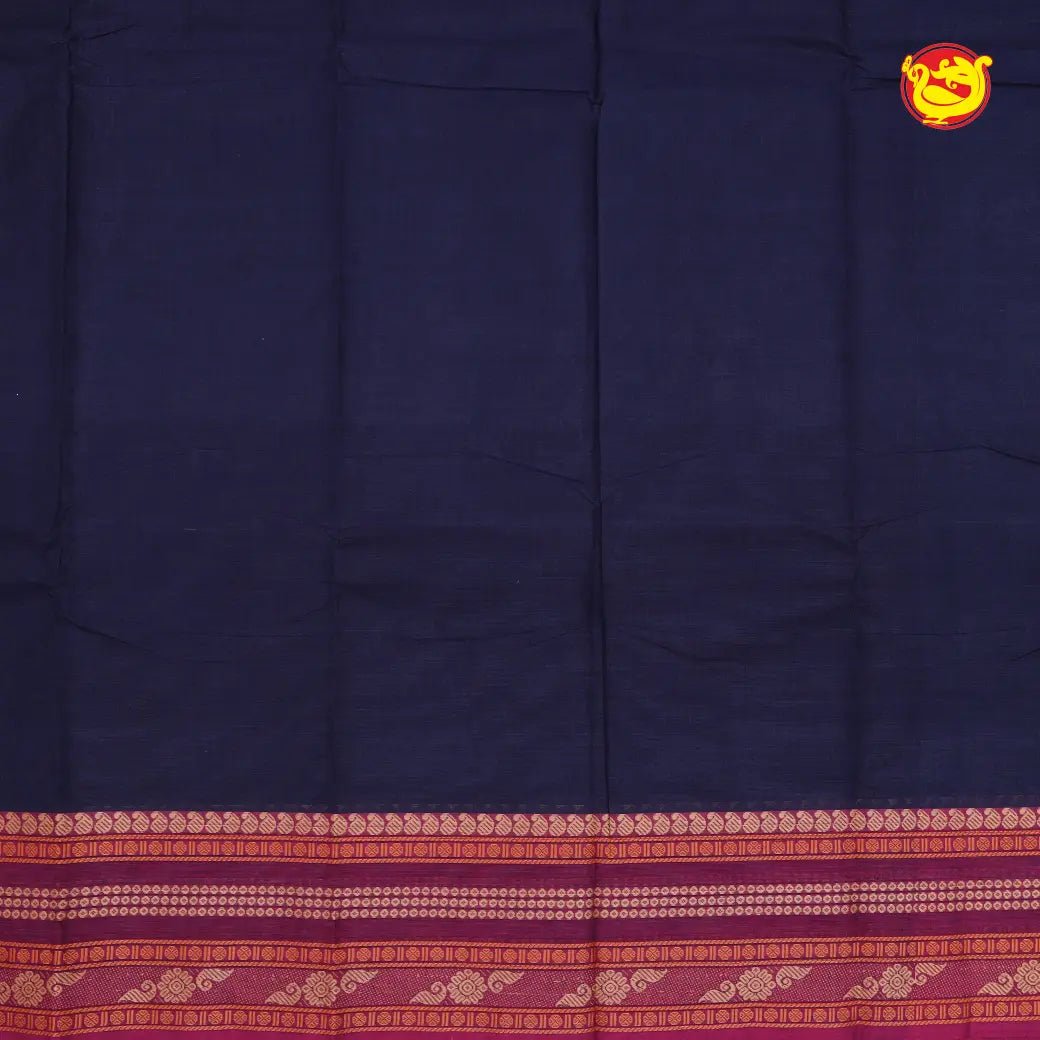 Navy Blue with Pink Pure Chettinad Cotton Saree without Blouse - Thenianantham