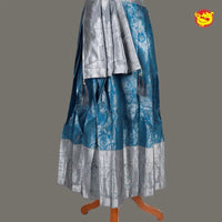 Silver with Blue Girls & Women Branded Readymade Pattu Gown - Thenianantham