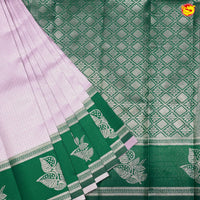 Rose Milk with Green Leaf's Border Kubera Pattu Saree - Thenianantham