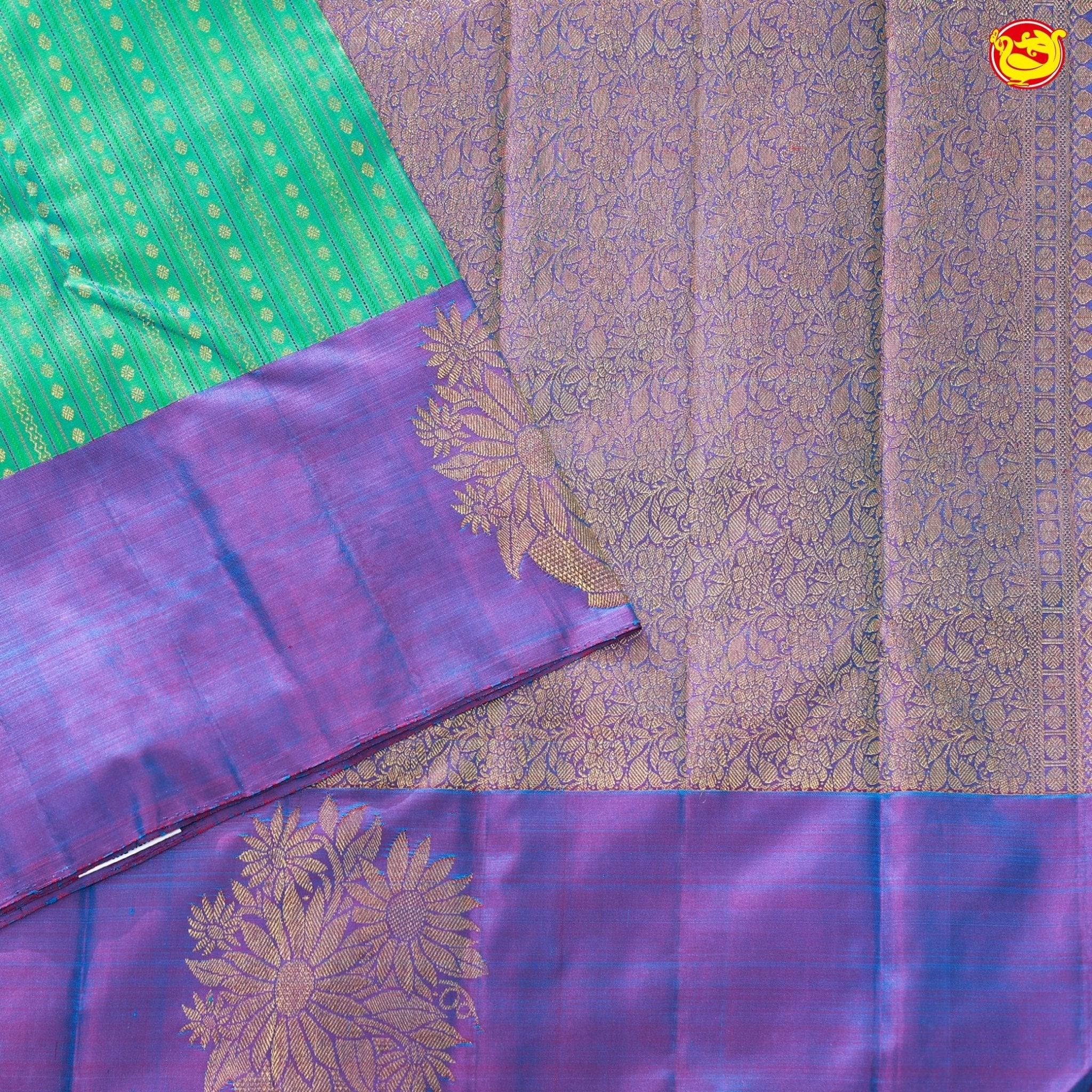 Light Sea Green with Purple Buttas Motifs Soft Silk Saree - Thenianantham