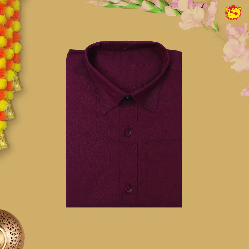 Maroon Oak with White Cotton Boy’s Readymade Shirt And Dhoti Set