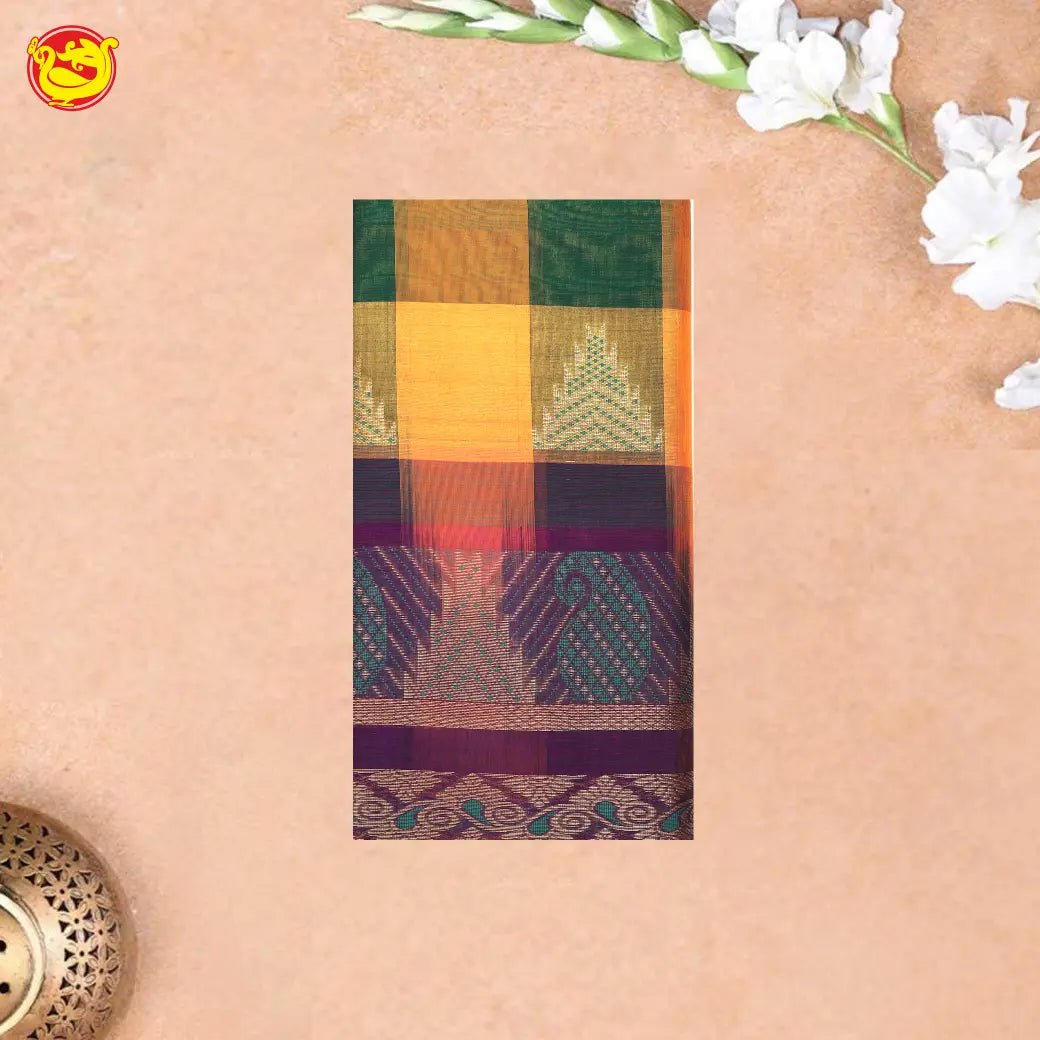 Multicolour Checked Pattern Arani Silk Cotton Saree