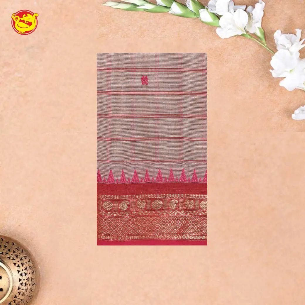 Peach with Light Pink Pure Chettinad Cotton Saree without Blouse