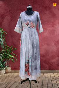 English Gray Beautiful Floral Motifs Ladies Branded Readymade Maxi Top