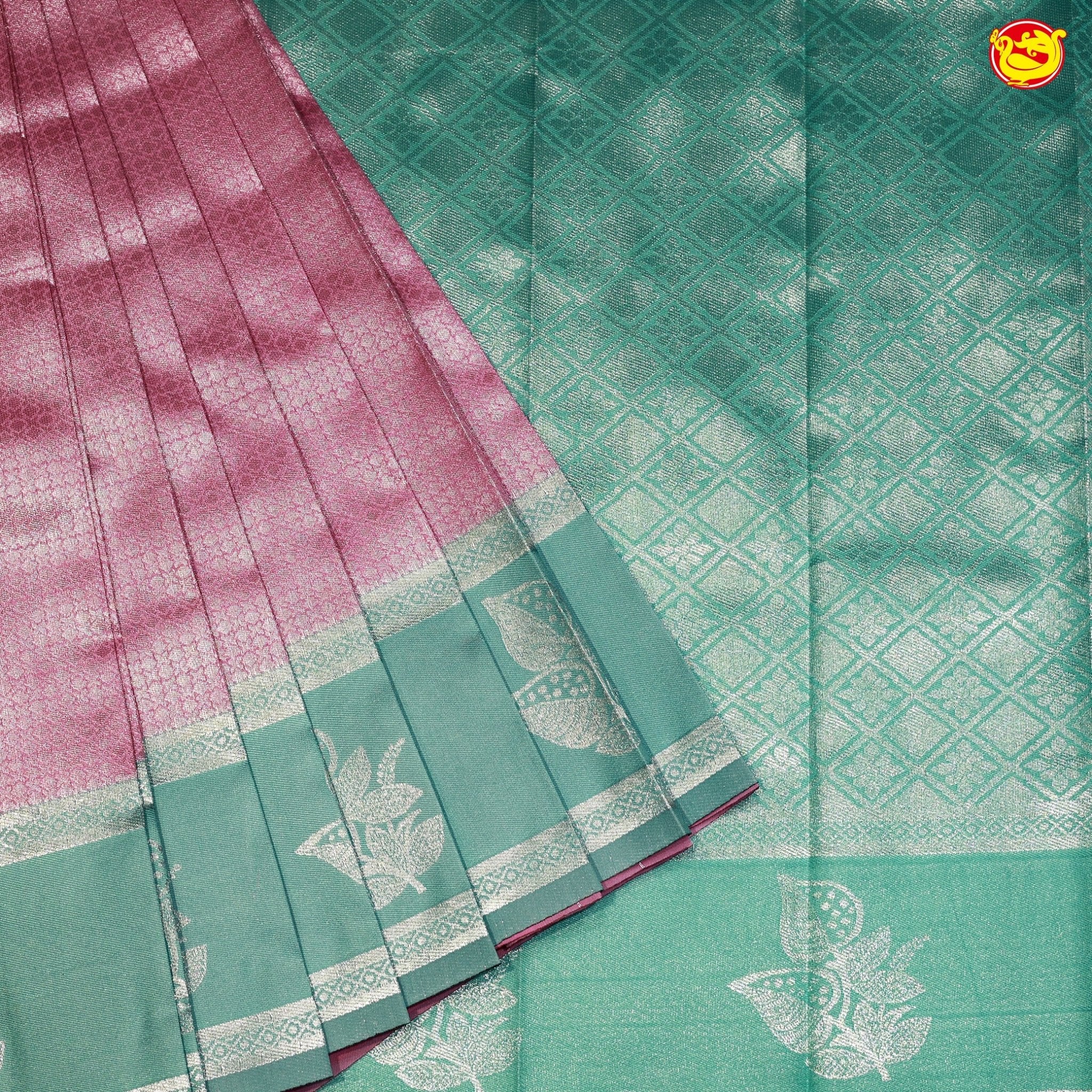 Pink with Green Traditional Kubera Pattu