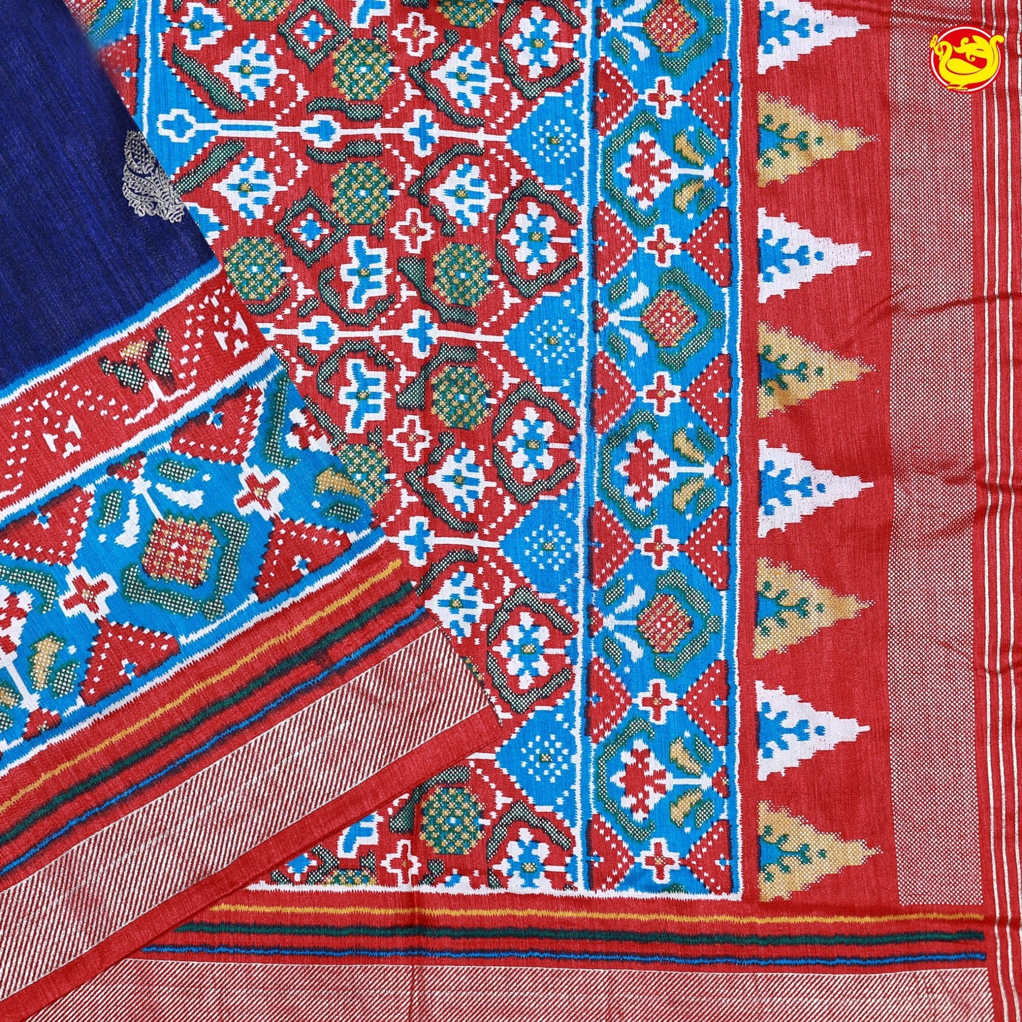 Deep Blue Buttas Motifs Zig Zag Ikat Print Woven Copper Zari Patola Silk Saree