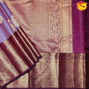 Purple Shades of Ocean Blue Double Checked Mango Motifs Gold Zari Floral Long Border Pure Kanjivaram Soft Silk Saree - Thenianantham