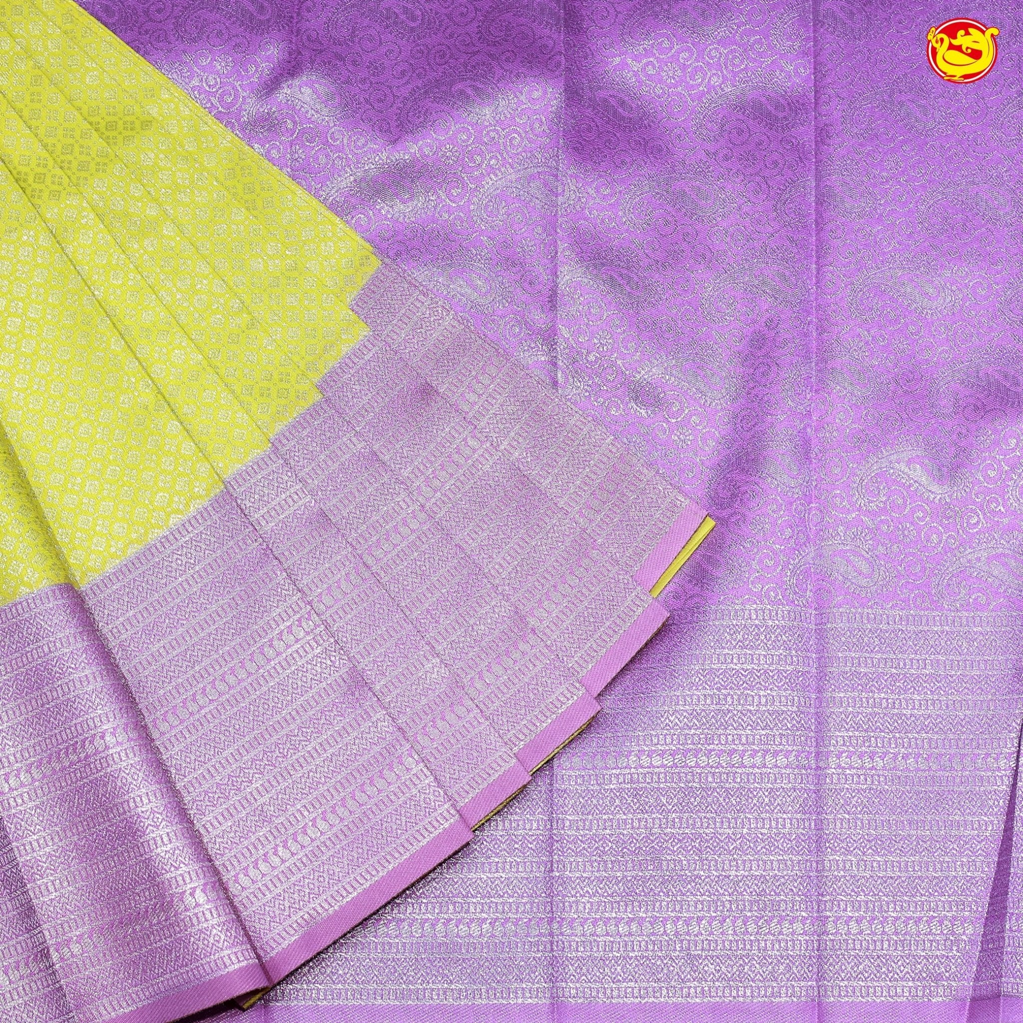 Pastel Green with Magenta Buttas Motifs Kubera Pattu Saree