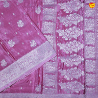 Party Pink Buttas Motifs Silver Zari Rich Pallu with Floral Border Georgette Saree - Thenianantham