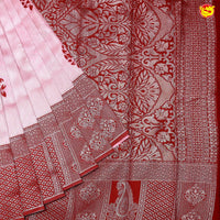 Pink with Maroon Mango Floral Motifs Kubera Pattu Saree - Thenianantham