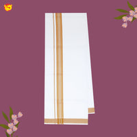 White with Honey Fancy Border Single Layer Cotton Men’s Dhoti