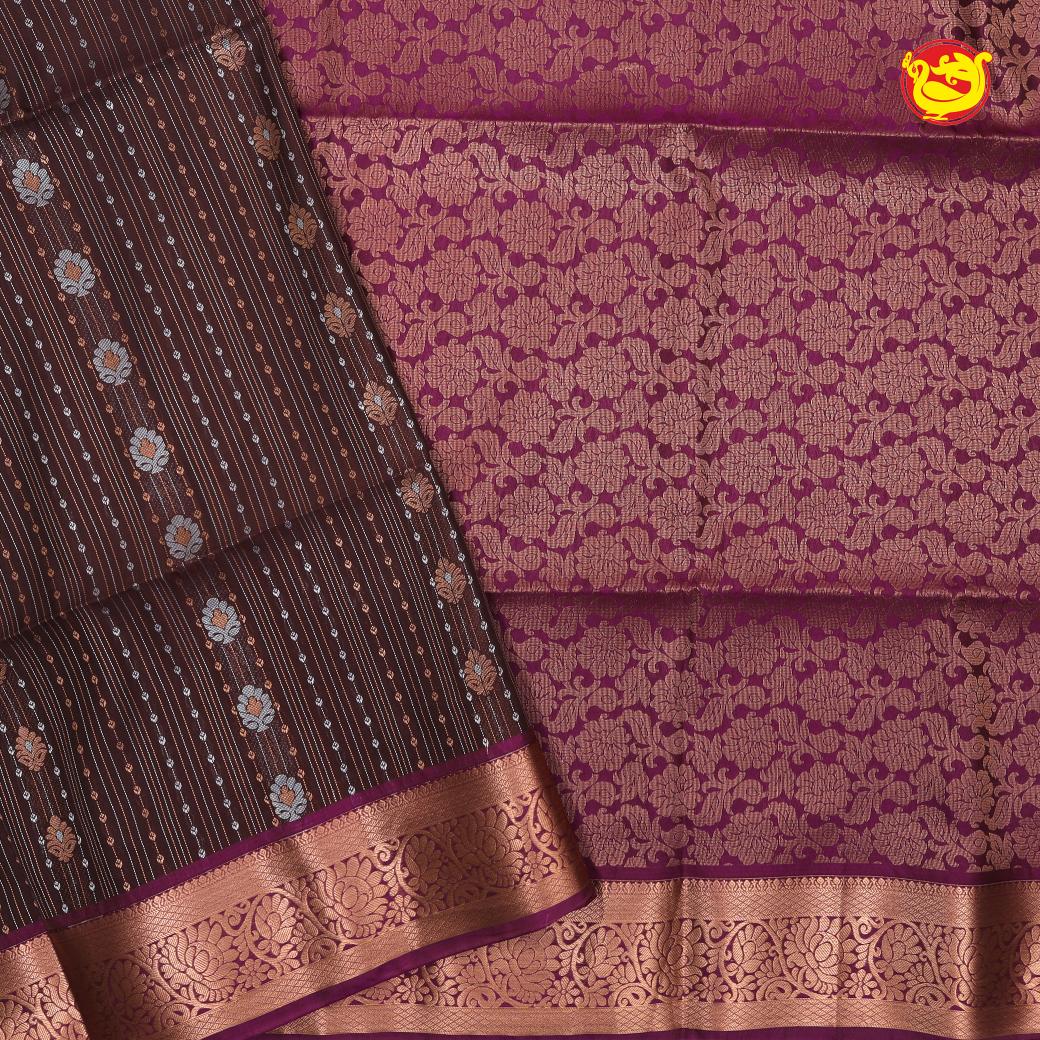 Brown with Purple Soft Silk Saree