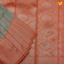 English Grey with Peach Flamingo Motifs Kubera Pattu Saree - Thenianantham