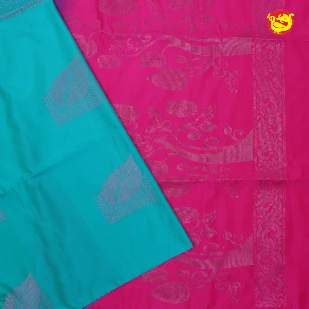 Sky Blue with Rani Pink Soft Silk Saree