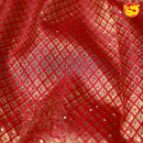 Light Red Rhombus Buttas Gold Zari Stone Border Pure Kanjivaram Subhalaya Wedding Silk Saree - Thenianantham