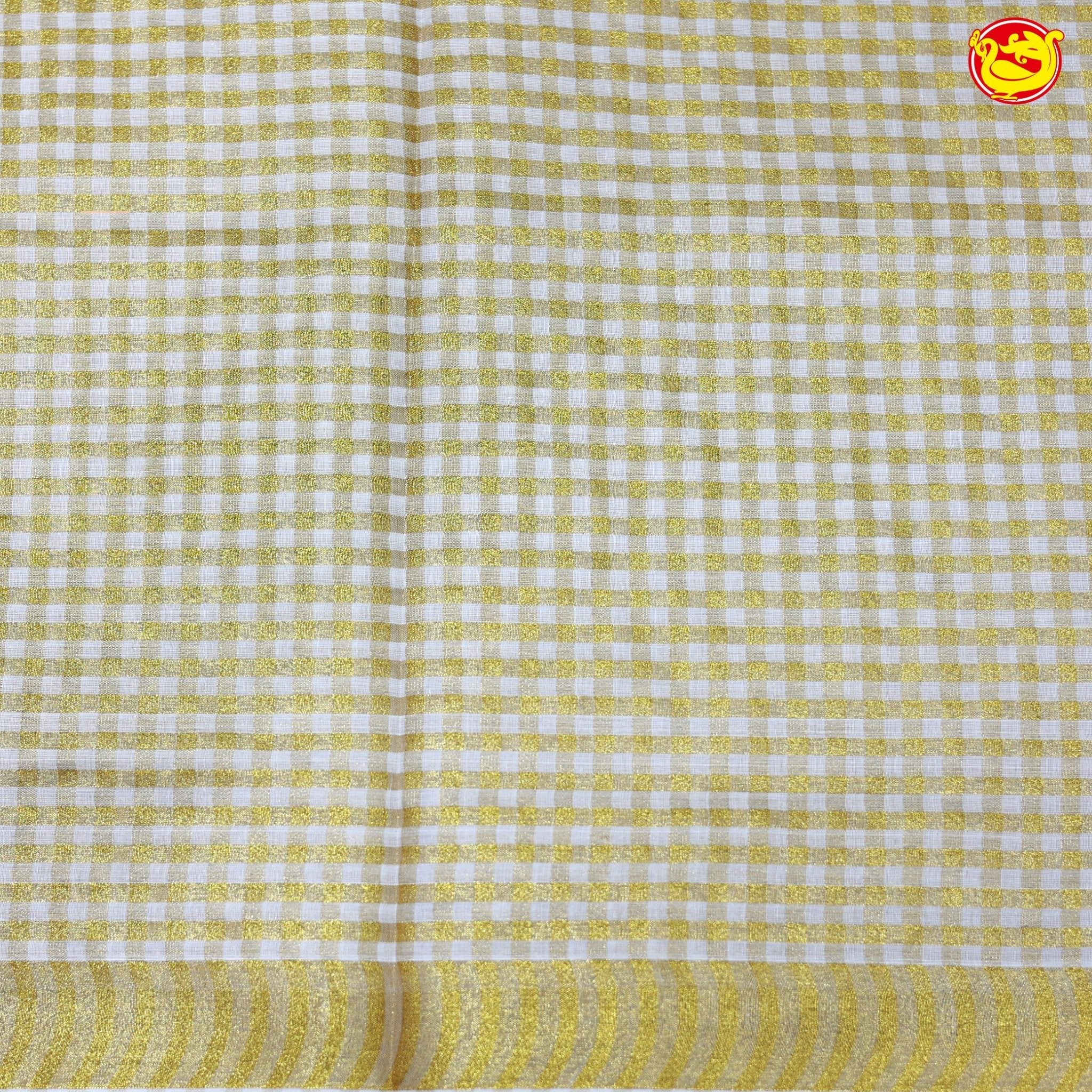 Southloom Exclusive Onam Kasavu Saree Checked Motifs Across Body (Matching Blouse Included) - Thenianantham